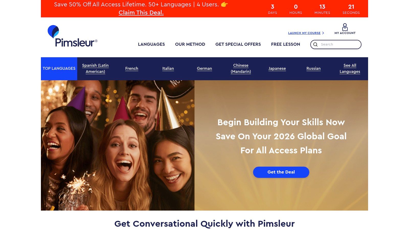 Pimsleur app interface showing a daily lesson plan